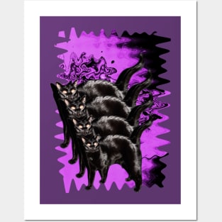 Psychedelic Black Cat Funny Purple Melty colorful background surreal collage Posters and Art